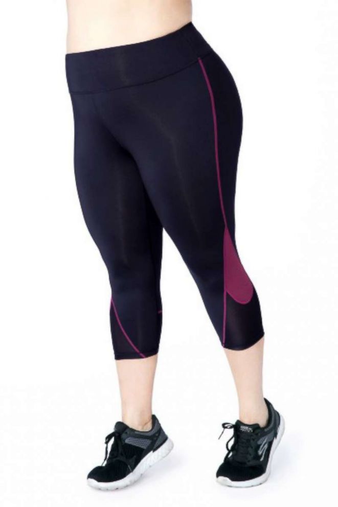 PHOTO: Always For Me's Rainbeau Curves Florence Plus Size Capri Pant Black with Plum Stitching and Insert