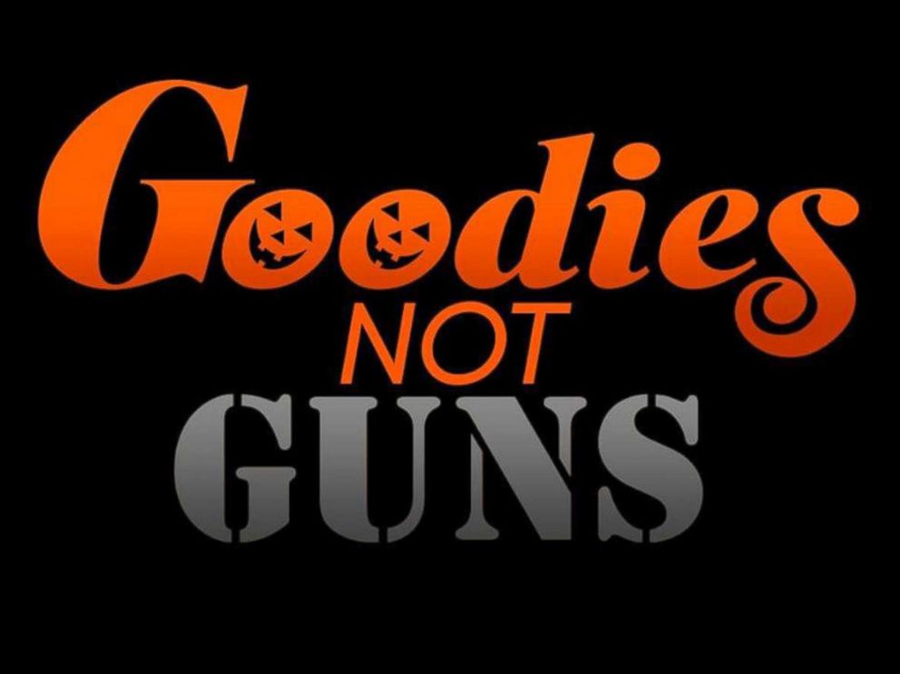 PHOTO: Goodies Not Guns is a movement created by partners Amanda Hanig and Jordon Gillis to encourage children to wear nonviolent Halloween costumes.