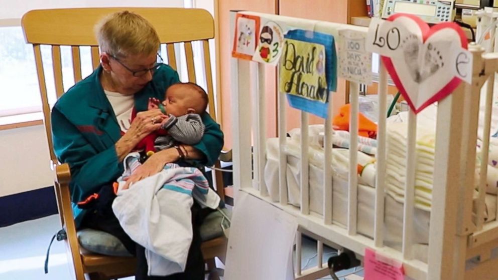 PHOTO: The "Grandma Cuddler" at the NICU at Morgan Stanley Children's Hospital cuddles babies when their parents can't.