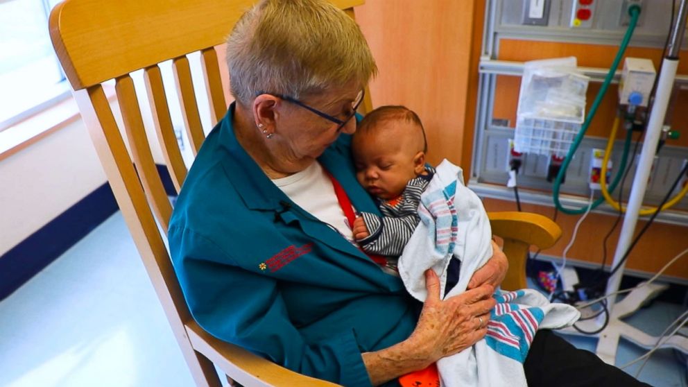 PHOTO: Joan Hart, 81, is known as the "Grandma Cuddler" at the NICU at Morgan Stanley Children's Hospital in New York.