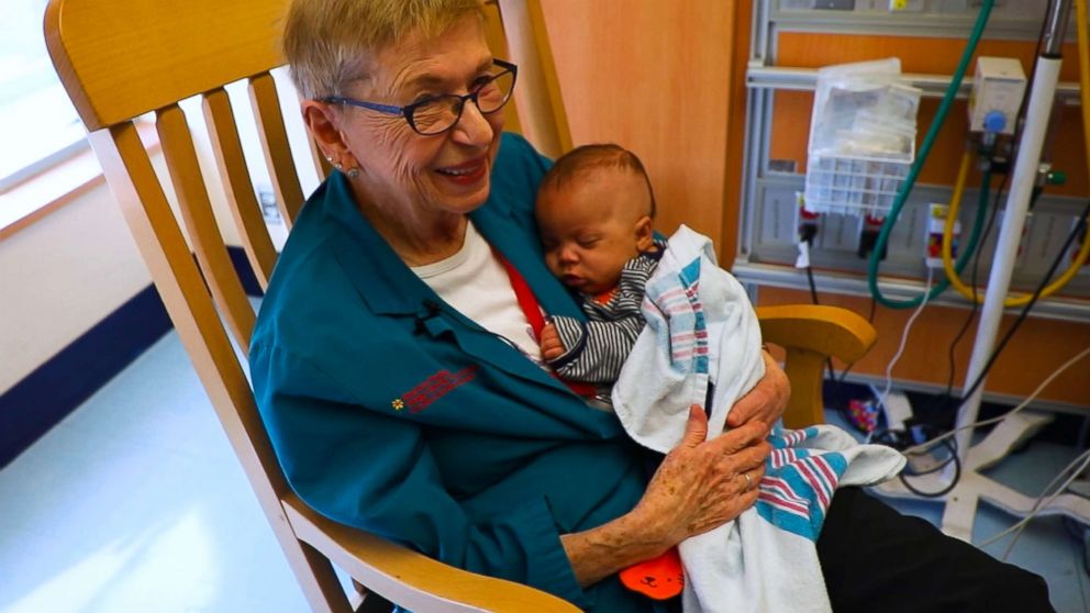PHOTO: Joan Hart brings love and cuddles to babies at the NICU at Morgan Stanley Children's Hospital in New York.
