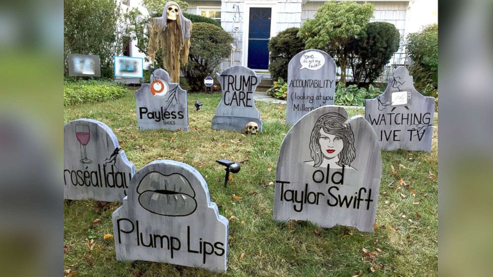PHOTO: Michael Fry's gravestones say "so long" to "old" Taylor Swift and plump lips.