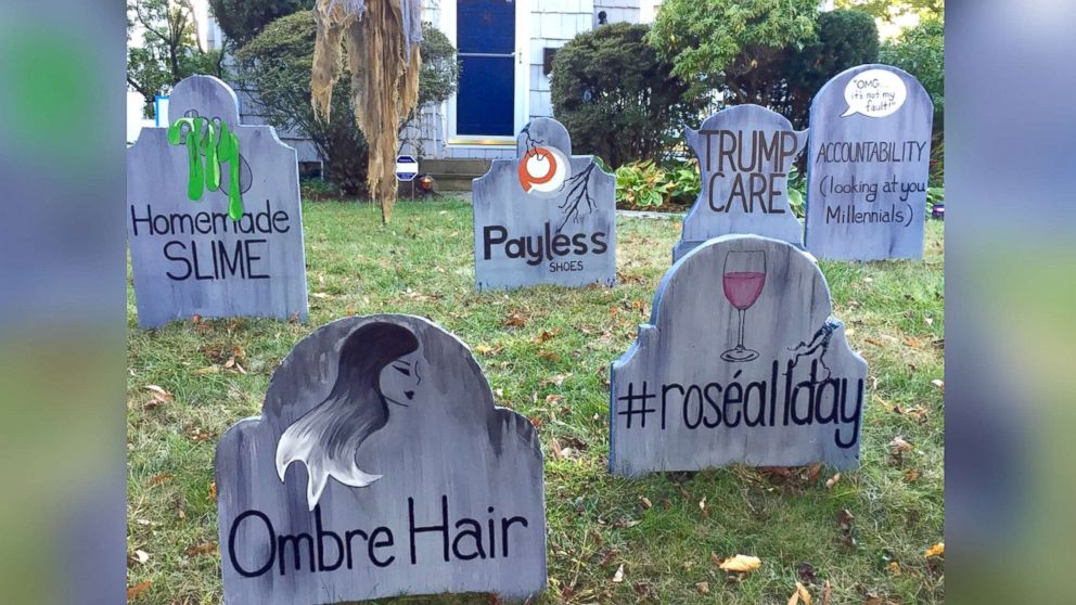 PHOTO: The homemade gravestones bid adieu to ombre hair and #roseallday trends.