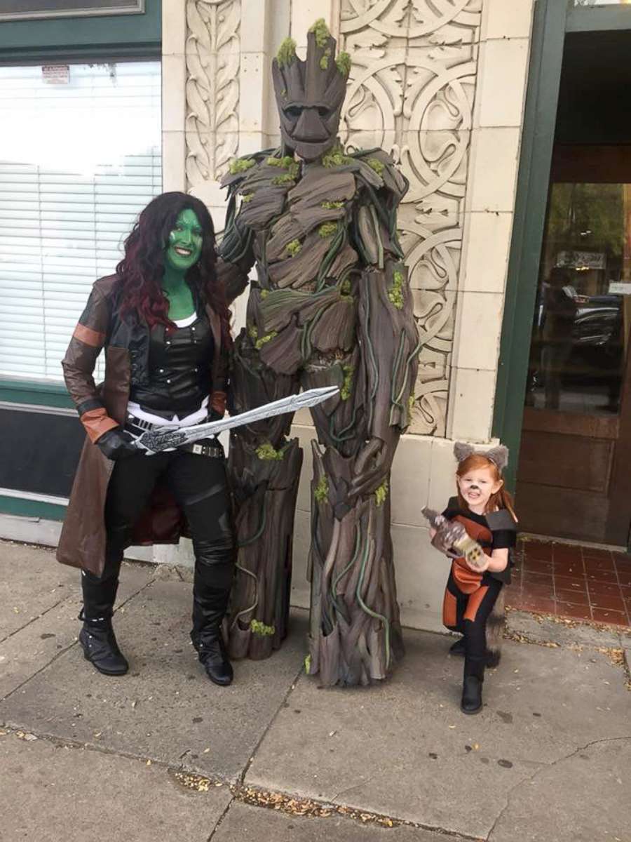 PHOTO: The Burket family of North Augusta, South Carolina, pose as Groot, Gamora and Rocket Raccoon from "Guardians of the Galaxy."