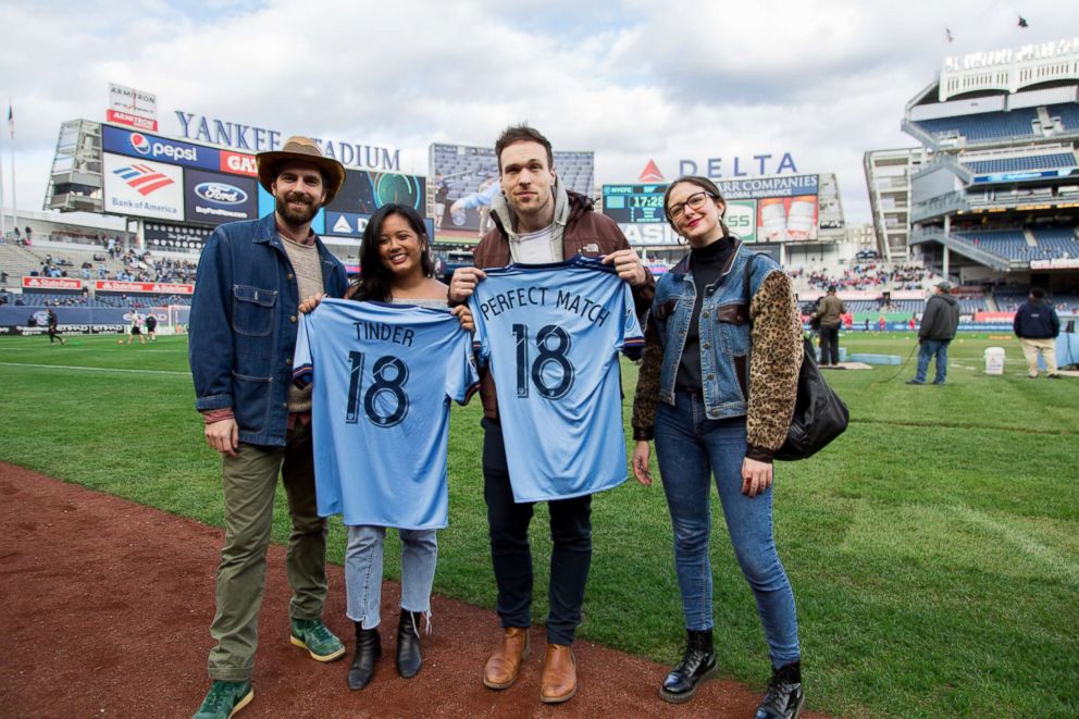 PHOTO: Kyle, Alexa Valiente, Walter and Janel stand on the field of Yankee Stadium before the NYCFC game on April 29, 2018.