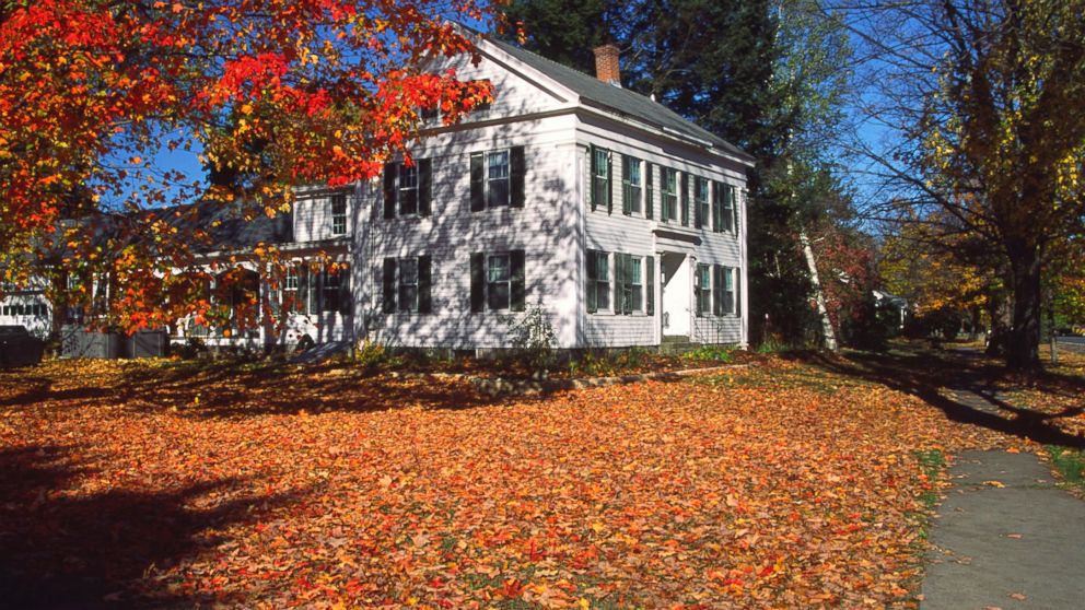 Fall leaves outside of a home in Massachusetts.