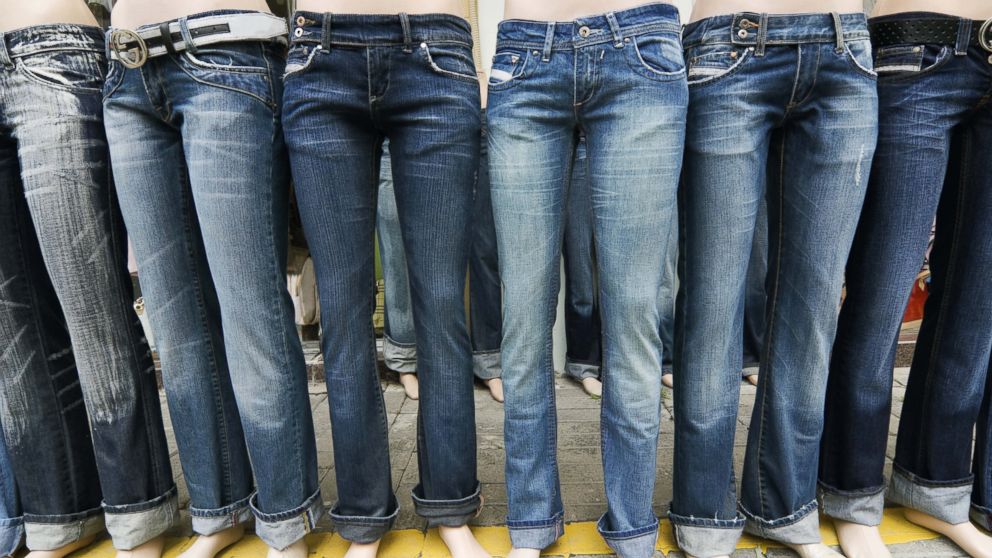 Blue jeans are displayed in an undated stock photo.