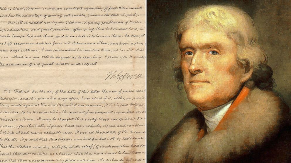A letter signed by Thomas Jefferson is on sale with The Raab Collection for $325,000.