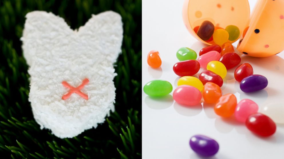 Marshmallow treats and jelly beans are pictured in these stock photos.