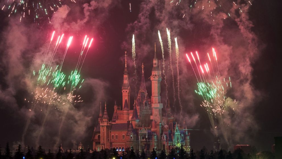 Fireworks are set off near the Enchanted Storybook Castle at the Shanghai Disney Resort in Shanghai, June 1, 2016. 