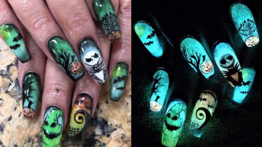 PHOTO: Nichole Herrera of Corpus Christi, Texas, went viral with this Halloween-themed glow-in-the-dark manicure.
