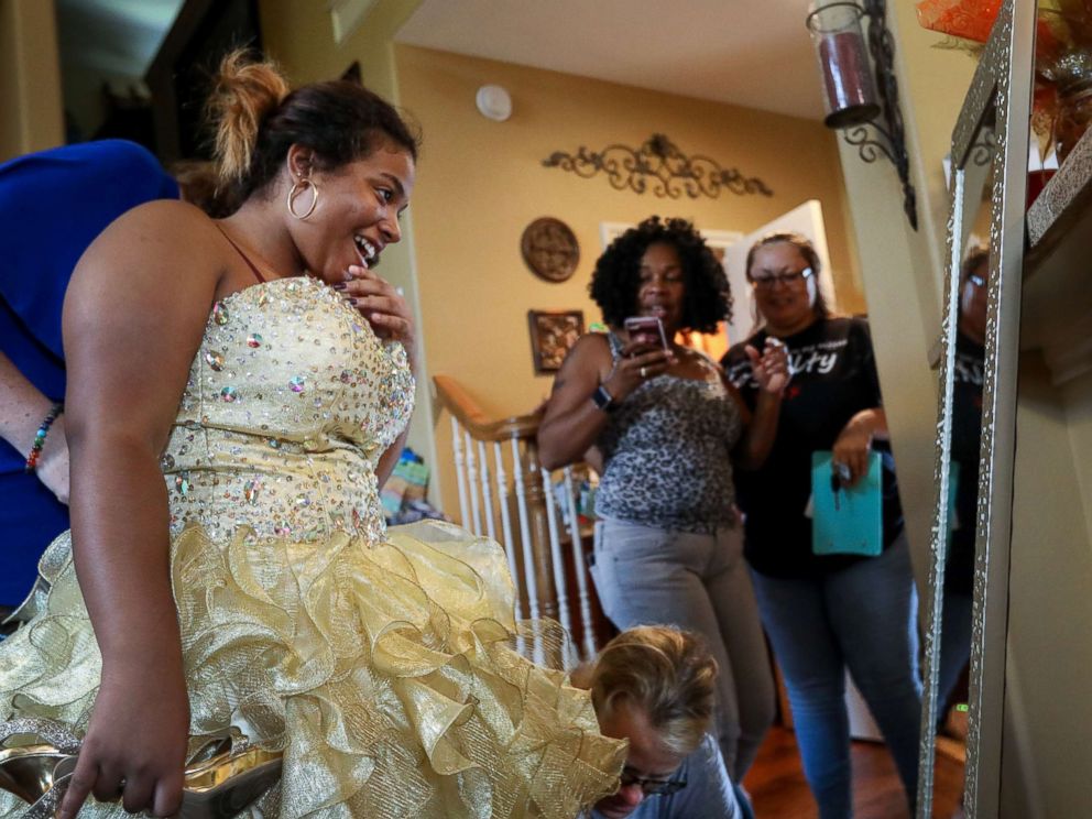 PHOTO: Ashley Reel of Spring, Texas, has collected over 2,000 evening dresses for high school students all over the Houston area who have been affected by Hurricane Harvey.