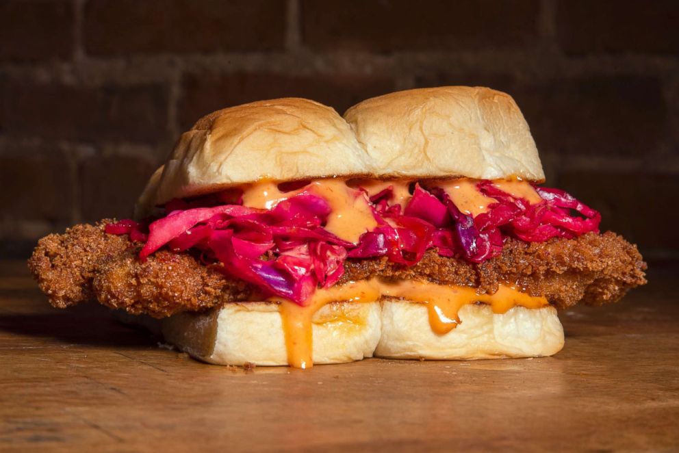 PHOTO: A chicken Schnitzel topped with Big Island Lava mayo, pickled red cabbage and chili oil.