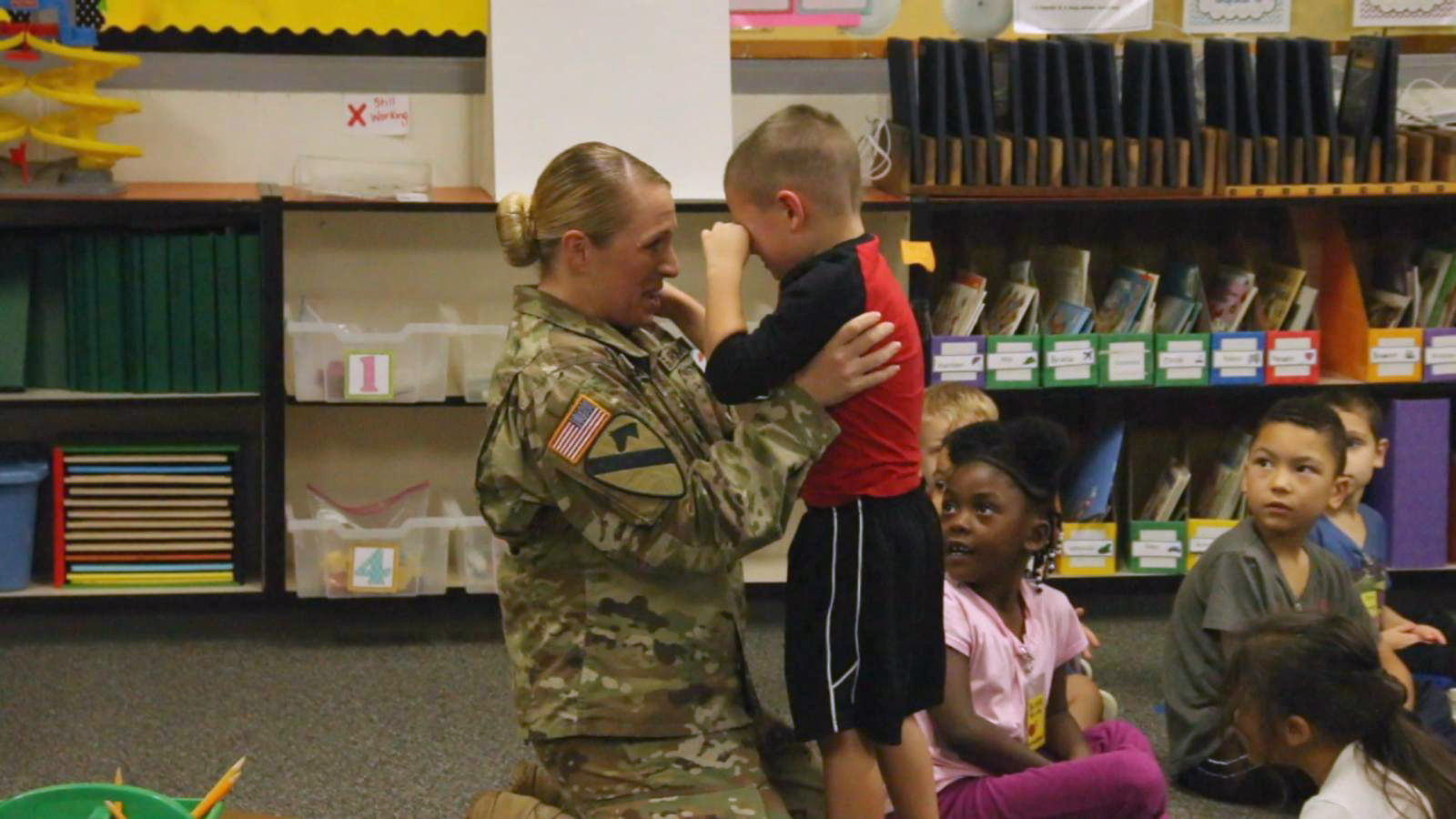 PHOTO: Her son, Daxton, cried tears of joy when his mother walked into his classroom.