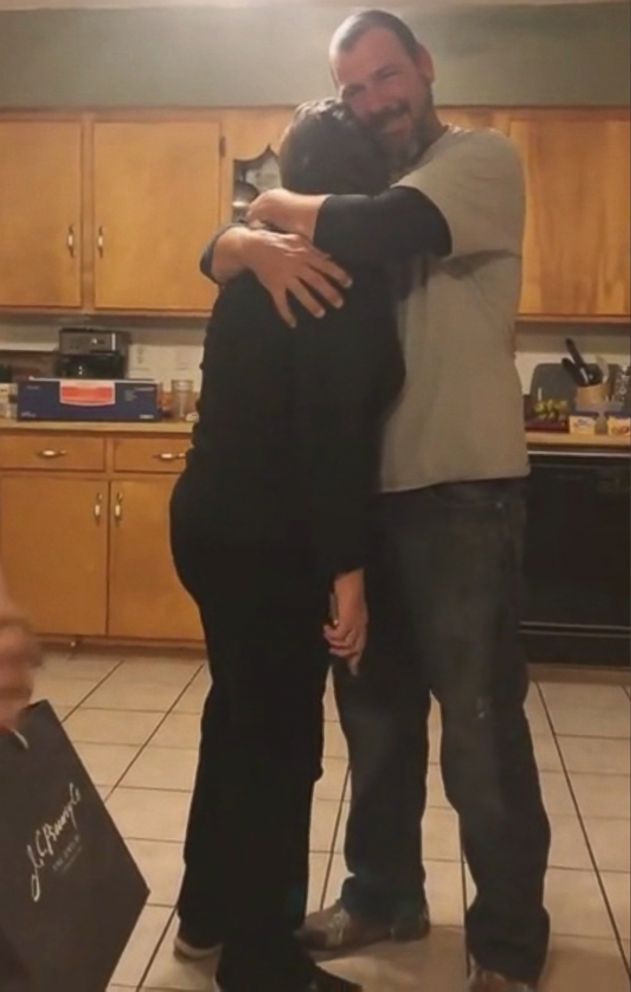 PHOTO: Cynthia Dozier hugs her son, Welsey Dozier, after learning he and his wife are expecting.