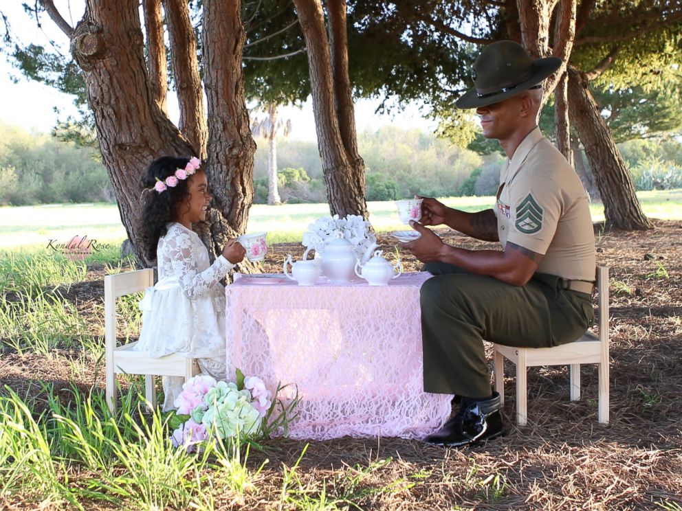 PHOTO: Kevin Porter, a U.S. Marine Corps drill instructor, had a tea part with his 4-year-old daughter, Ashley, in honor of April being the Month of the Military Child.