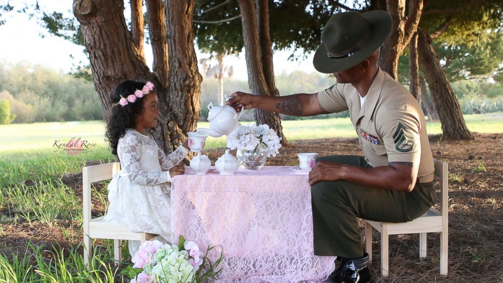 PHOTO: Kevin Porter, a U.S. Marine Corps drill instructor, had a tea part with his 4-year-old daughter, Ashley, in honor of April being the Month of the Military Child.
