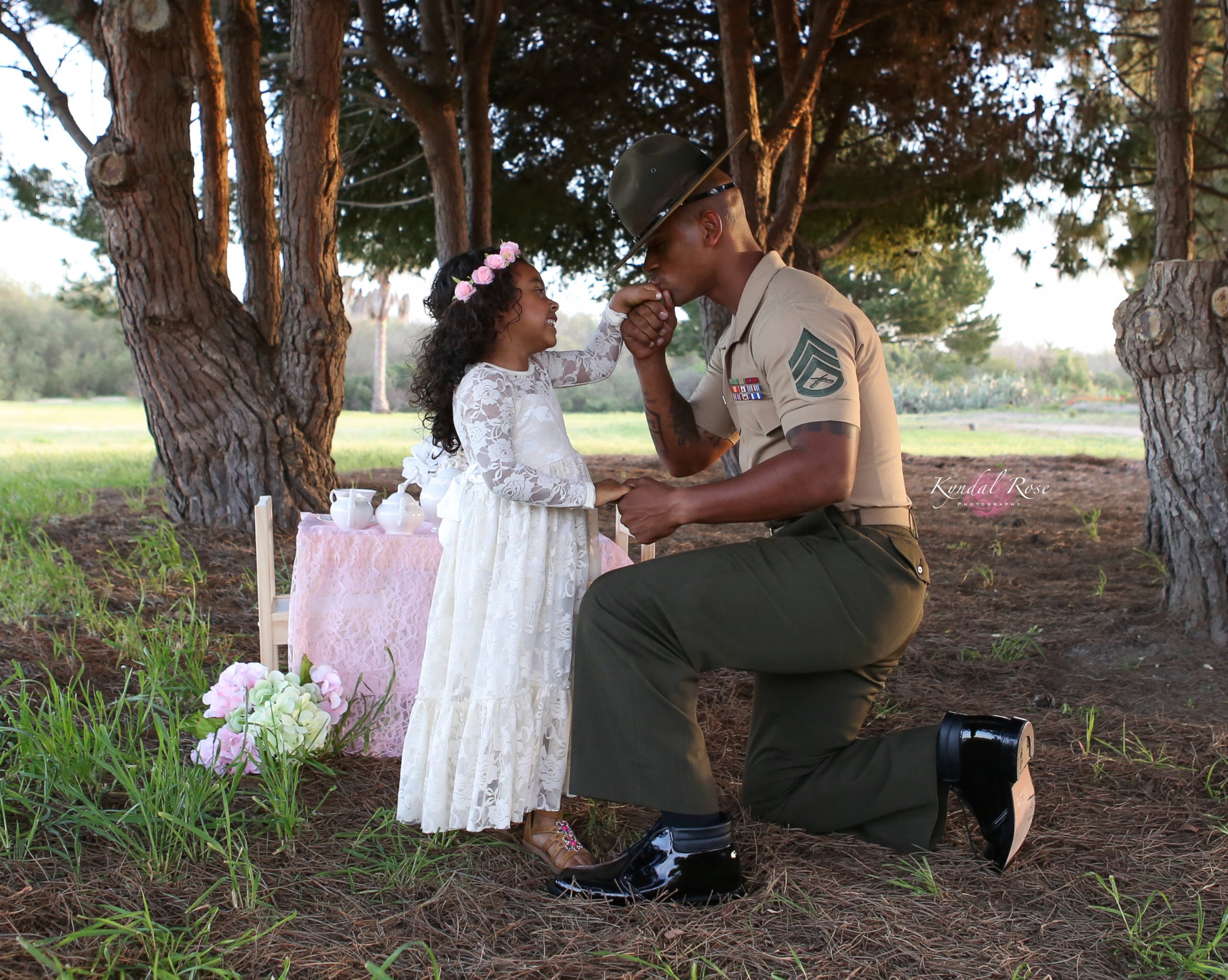 PHOTO: Kevin Porter, a U.S. Marine Corps drill instructor, had a tea part with his 4-year-old daughter, Ashley, in honor of April being the Month of the Military Child.