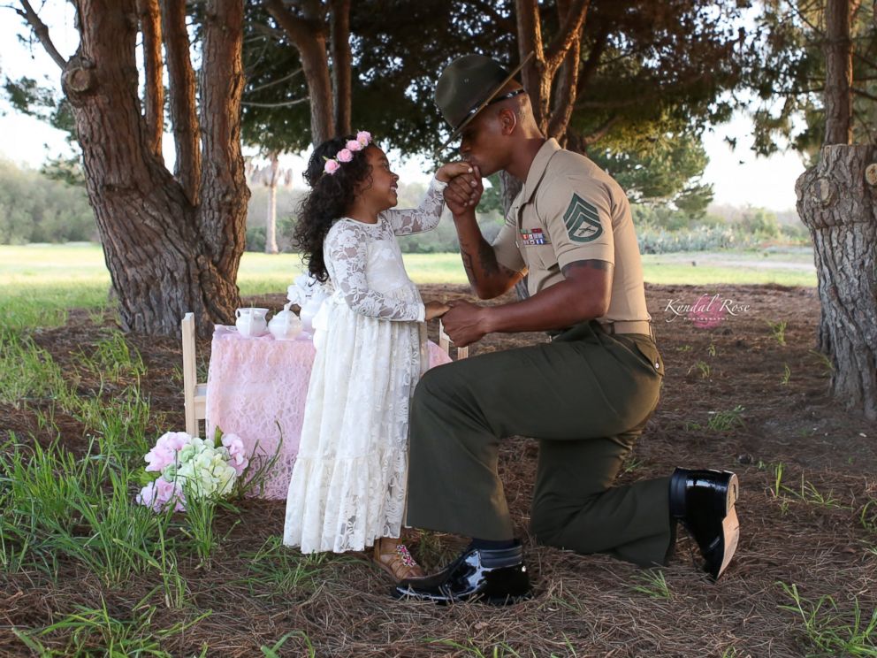 PHOTO: Kevin Porter, a U.S. Marine Corps drill instructor, had a tea part with his 4-year-old daughter, Ashley, in honor of April being the Month of the Military Child.