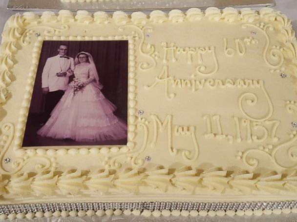 PHOTO: Janith Goedde celebrated her 60th anniversary to husband Joe Goedde by putting on her original 1957 Chantilly lace wedding gown.