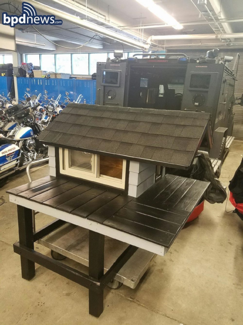 PHOTO: Boston Police Department built a kitty condo for a stray Calico cat, dubbed "SWAT cat" that they've been caring for since 2013.