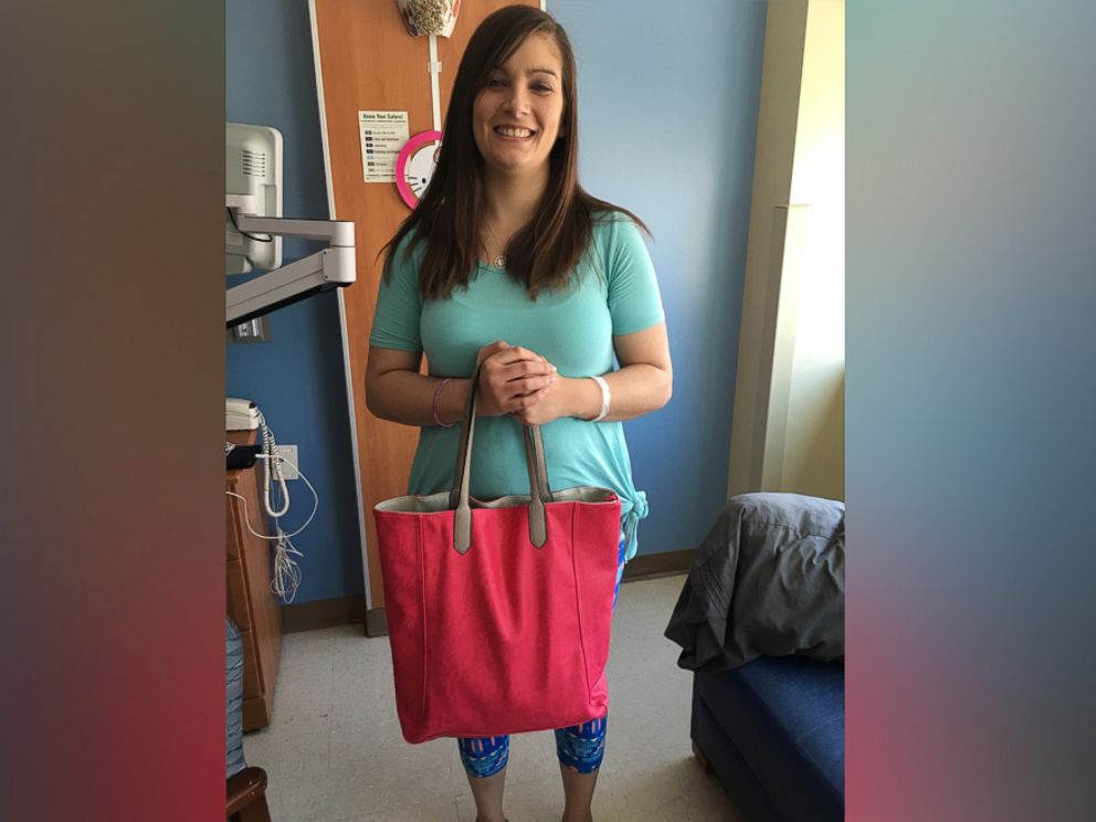 PHOTO: Anna Pakiz is pictured with a "supermom" gift bag she received when her daughter Caroline was in the hospital over Mother's Day. 

