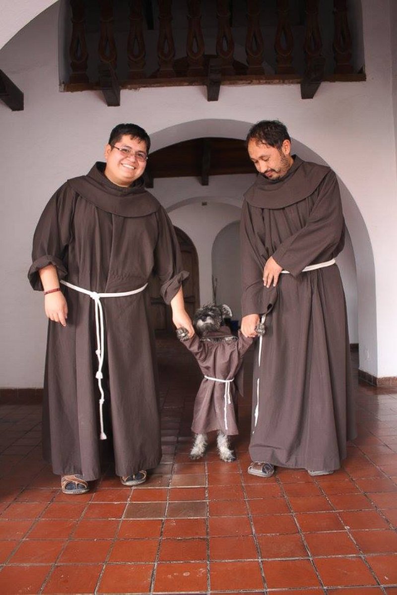 PHOTO: Friar Bigotón (Friar Moustache), a stray dog adopted by the St. Francis Monastery in Cochabamba, Bolivia, wears a habit just like his brothers.