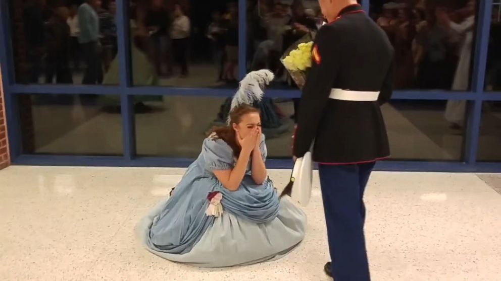 PHOTO: Slade Tutt, a Marine, surprised his girlfriend Ally Eckhart after her school play in Texas.