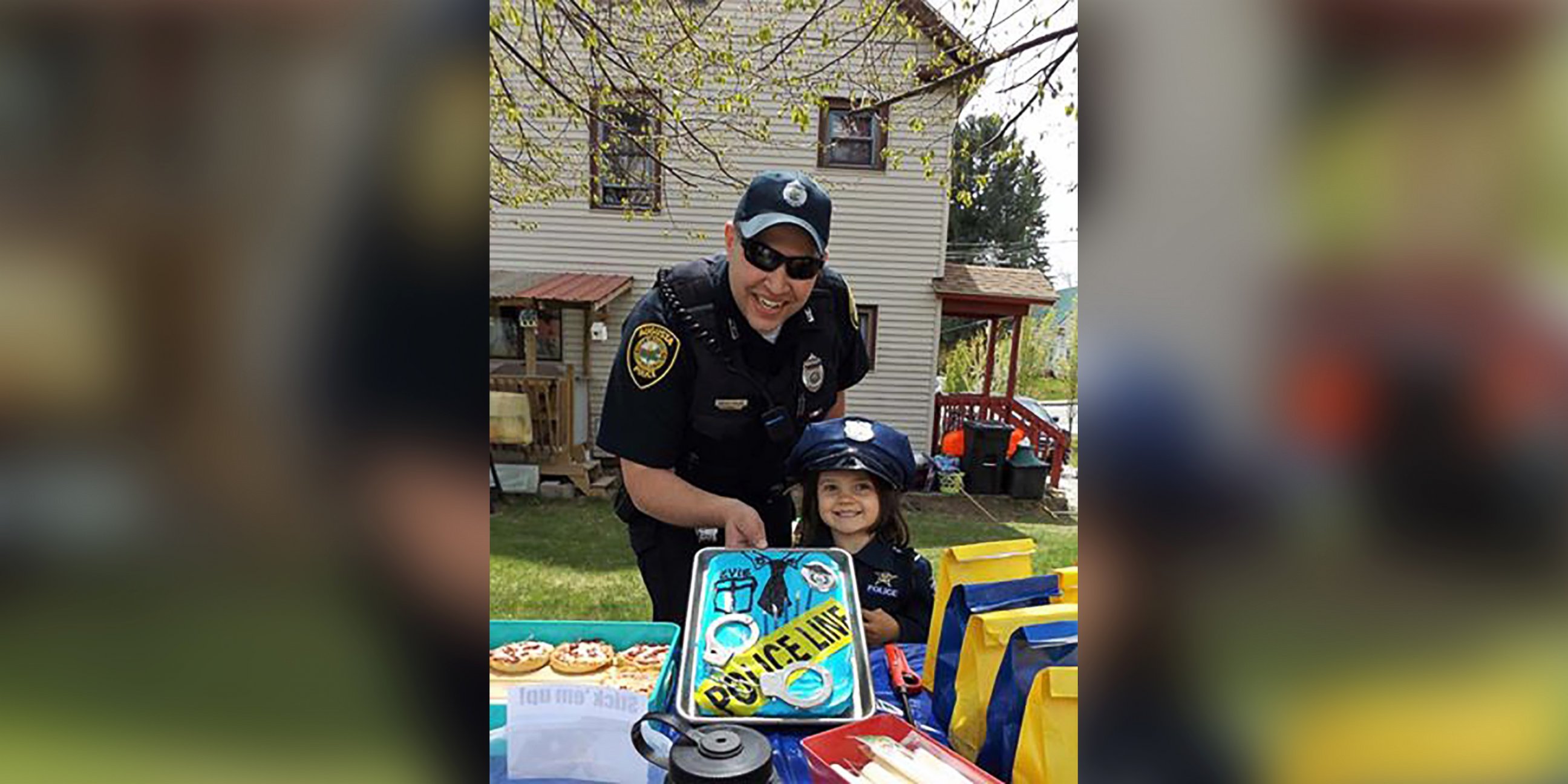 PHOTO: Evie Flanagan, 5, of Augusta, Maine, was so happy when Officer Brad Chase surprised her at her birthday party. 