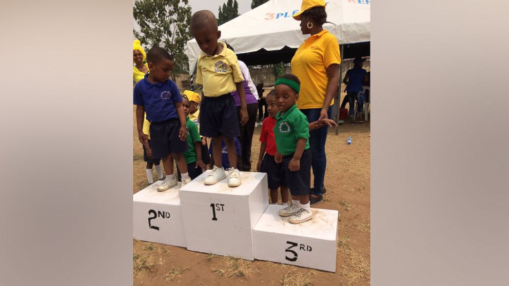 Imoh Umoren's 2-year-old son Imoh Umoren II lost his school's race because he ran over to hug his dad instead of crossing the finish line.