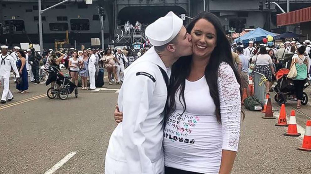 PHOTO: Natasha Daugherty surprised her husband Chris with her pregnancy when he arrived home from deployment on June 23.