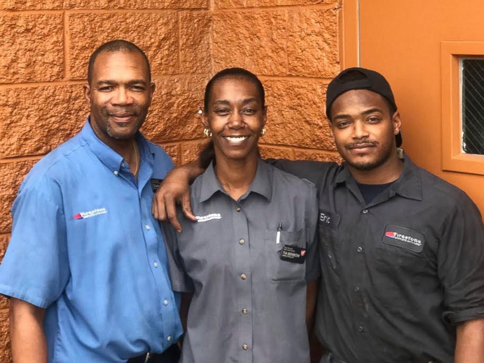 PHOTO:Firestone employee Tia Benbow was surprised with $1,300 from her boss and coworkers to help keep her long-distance job in Columbia, South Carolina.