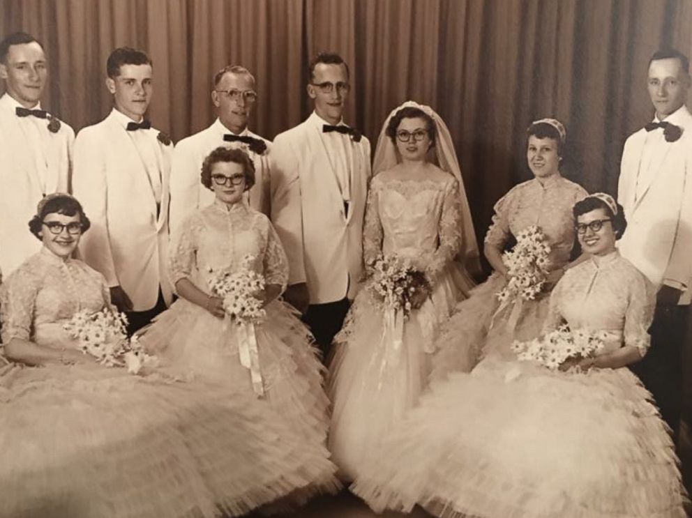 PHOTO: Janith Goedde celebrated her 60th anniversary to husband Joe Goedde by putting on her original 1957 Chantilly lace wedding gown.