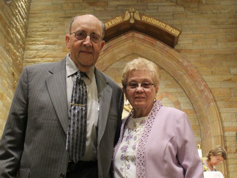 PHOTO: Janith Goedde celebrated her 60th anniversary to husband Joe Goedde by putting on her original 1957 Chantilly lace wedding gown.