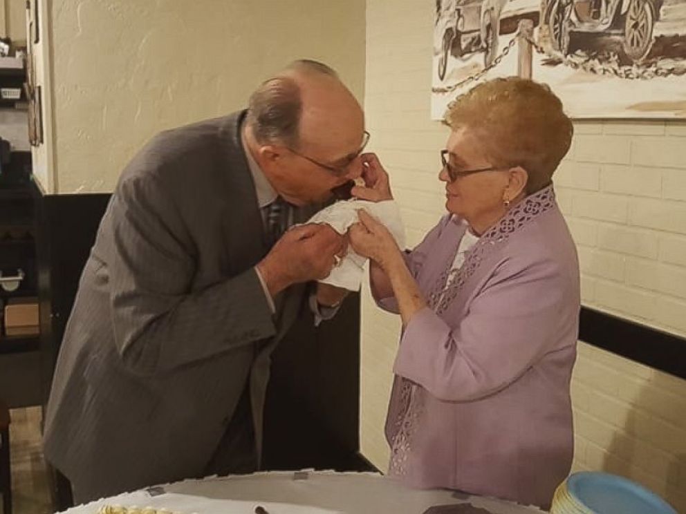 PHOTO: Janith Goedde celebrated her 60th anniversary to husband Joe Goedde by putting on her original 1957 Chantilly lace wedding gown.