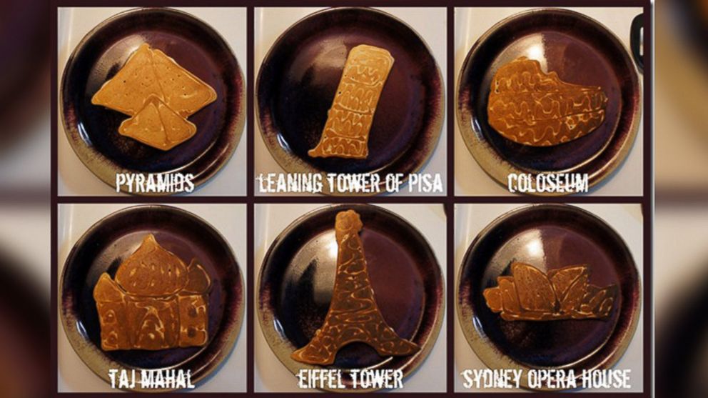 PHOTO: Famous buildings from around the world are portrayed in pancake art made by illustrator Nathan Shields for his children.