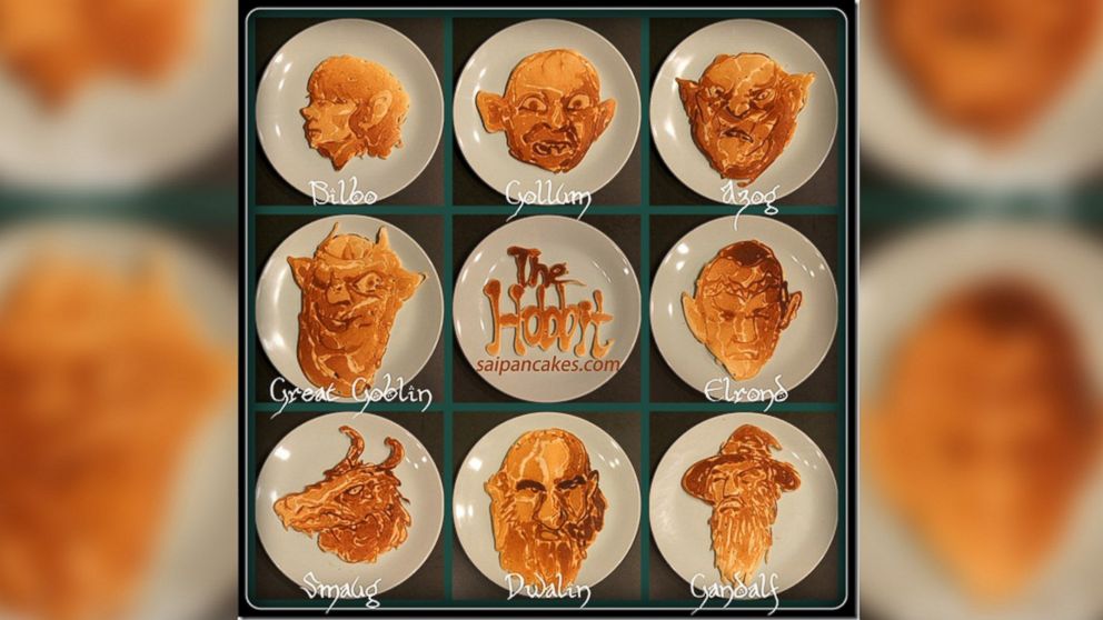 PHOTO: Characters from "The Hobbit" movie are portrayed in pancake art made by illustrator Nathan Shields for his children.