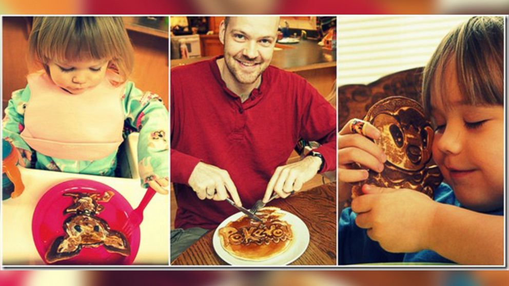 The Pokemon logo and two characters are portrayed in pancake art made by illustrator Nathan Shields for his children.