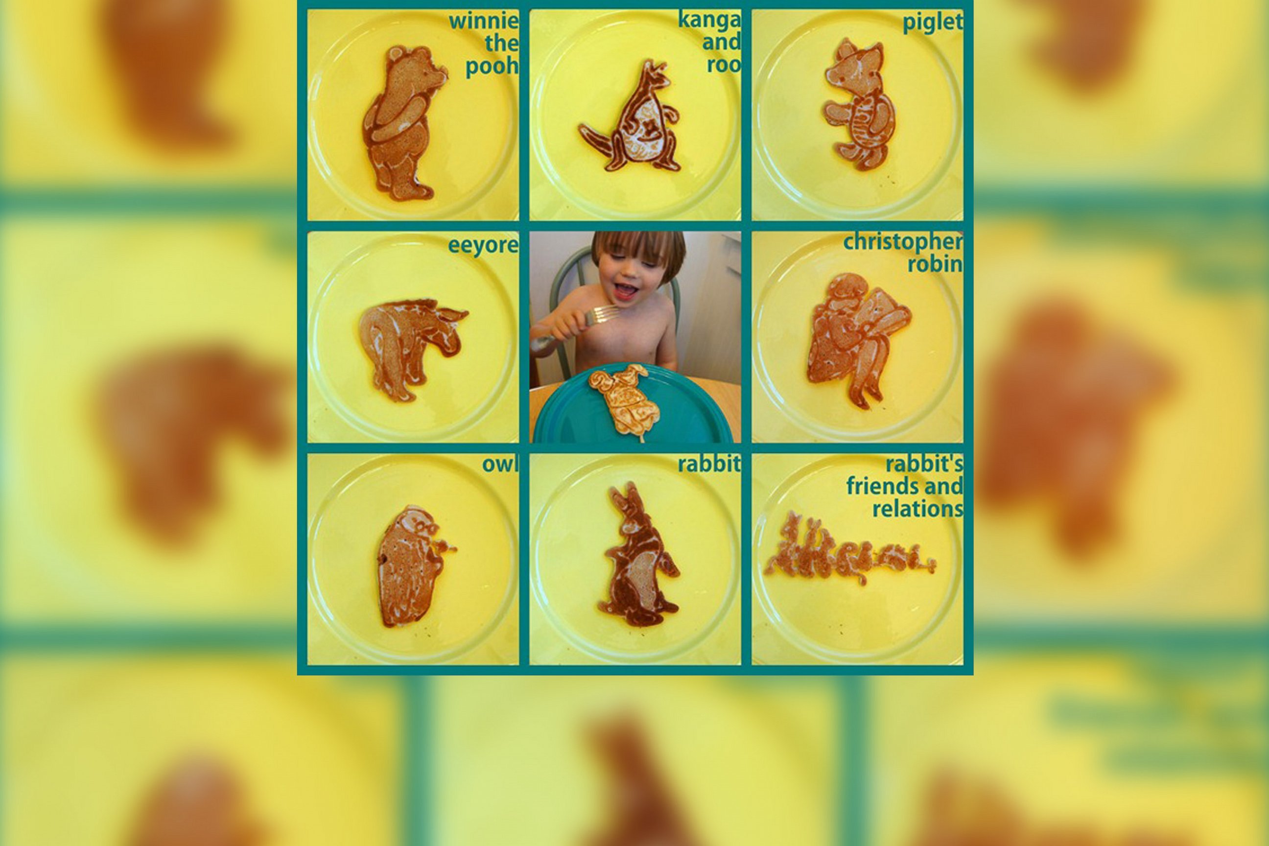 PHOTO: Winnie the Pooh characters are portrayed in pancake art made by illustrator Nathan Shields for his children.
