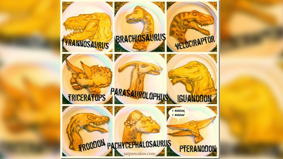 PHOTO: Various dinosaurs are portrayed in pancake art made by illustrator Nathan Shields for his children.
