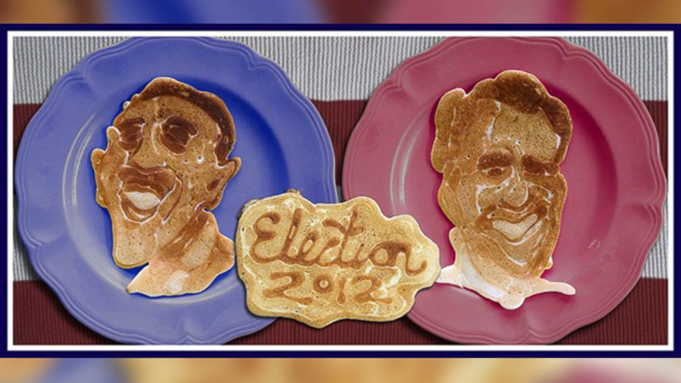 PHOTO: Barack Obama and Mitt Romney appear in pancake art made by Nathan Shields to illustrate the 2012 election for his children.