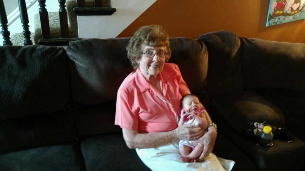 PHOTO: Marie Frey, 86, of Upper Sandusky, Ohio, photographed while holding her 86th grandchild, Blakely Grace Frey, on June 26, 2016 in Forest, Ohio. 