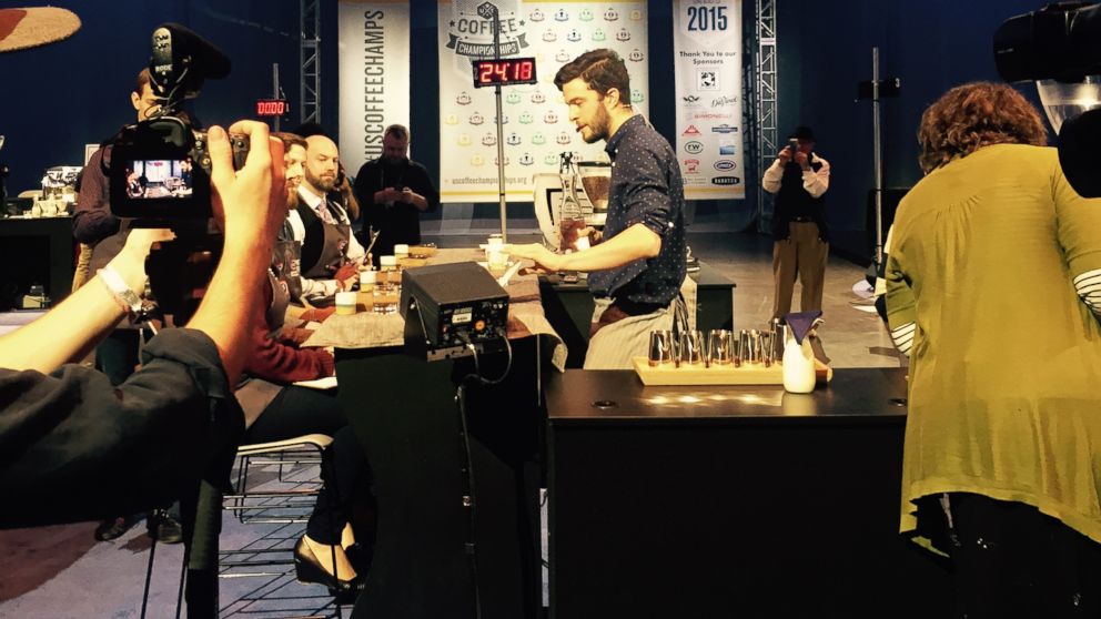 Charles Babinski competing for the title of America's best barista in the 2015 U.S. Coffee Championships.