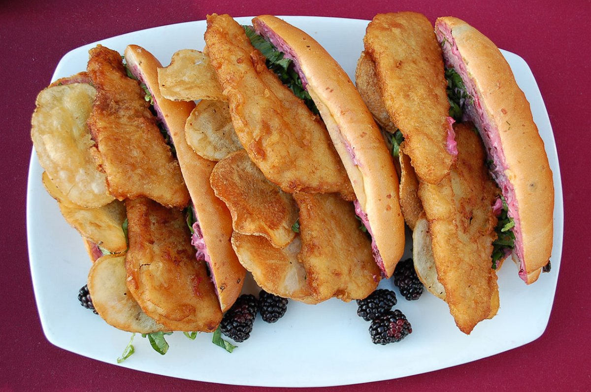 PHOTO: Fish and Chips Sandwich with Boysenberry Tartar Sauce