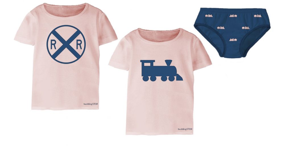PHOTO: The buddingSTEM clothing line features prints like the railroad prints, pictured here, in various clothing styles.