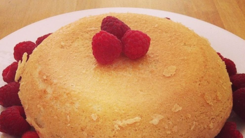 A raspberry pancake cake made in a rice cooker.