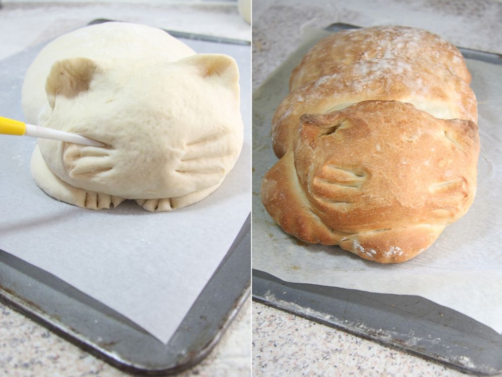 PHOTO: The loaf starts resembling a cat before it's baked to a golden brown.