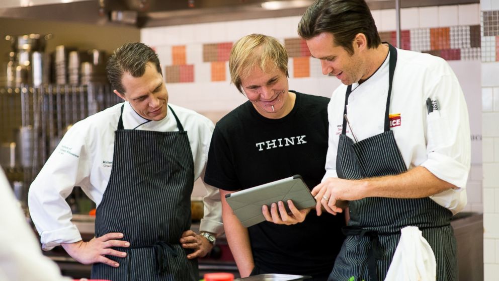 IBM lead engineer Florian Pinel, center, collaborating with Institute of Culinary Education chefs Michael Laiskonis, left, and James Briscione, right.