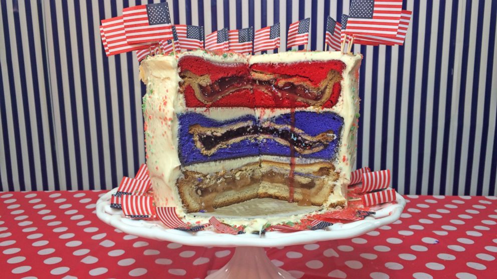 Meet the Cherbluble, a three-layer cake, each with a cherry, blueberry and apple pie baked into it.