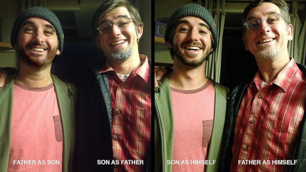 Father and son Paul and Bobby Evers of Bend, Oregon dressed as one another to 'freak out' family and friends.